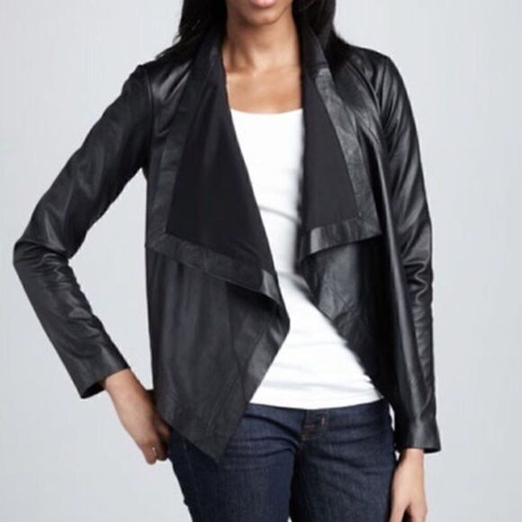 𝅺nwot PJK Patterson J Kincaid waterfall drape black leather jacket sz small - Picture 1 of 6